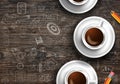 Infograph background template with a fresh coffee on real wooden table