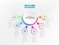 Infograph 6 steps element, diagram process with centre circle. Graphic chart diagram, business timeline graphic design