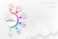 Infograph 6 steps element, diagram process with centre circle. Graphic chart diagram, business timeline graphic design Royalty Free Stock Photo