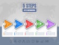 Five options or steps infographic on dotted world map abstract background. Business thin line icons. Royalty Free Stock Photo