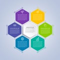 Business infographic template with step or option design. Infographics six options. Diagram with hexagons.