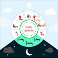 Infographic daily activity with colored pictogram