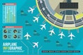 Airport infographic set vector, design building, icon graphic transport, airline chart modern, landscape, airplane presentation di