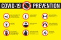 Infographic banner of prevention coronavirus. Wash hands, vaccination, social distancing and stay home. Flu outbreak, public Royalty Free Stock Photo