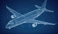 Infographic blueprint displays the precise technical details of a plane Creating using generative AI tools