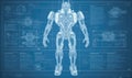 Infographic blueprint showcases precise engineering and assembly of a robot. Creating using generative AI tools