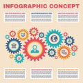 Infographic business concept with gears, icons and blocks of texts for presentation, booklet, website and other creative projects Royalty Free Stock Photo