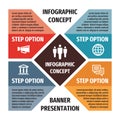 Infographic business concept illustration. Big data creative banner. Abstract layout with icons. Four option steps. Design element