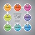 Infographic business concept - vector layout. Circles, arrows, icons and world map. Infographics design elements Royalty Free Stock Photo