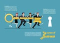 Infographic of business team holding golden key to unlock the lo Royalty Free Stock Photo