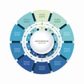 Infographic circular chart divided into 10 parts. Step-by step cycle diagram with ten options.