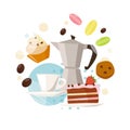 Vector design with infographic coffee and sweets in flat style