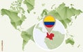 Infographic for Colombia, detailed map of Colombia with flag