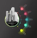 Infographic colorful milestones time line vector template with icons and skyscrapers