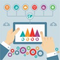 Infographic Concept with Icons & Hands in Flat Design Style Royalty Free Stock Photo