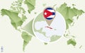 Infographic for Cuba, detailed map of Cuba with flag