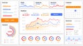 Infographic dashboard. Charts, bars and diagrams UI design elements for business presentation, mobile app and website