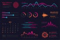 Infographic dashboard template. Data screen with colorful graphs, charts and HUD elements, statistics and analytics