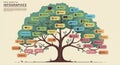 Infographic depicting a stylized tree with labeled branches and leaves, each Royalty Free Stock Photo