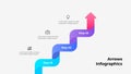 Infographic design displaying a gradient arrow with three steps for planning or workflow representation. Perfect visual for Royalty Free Stock Photo