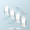 Infographic design layout with 4 numbered upward pointing arrows and text boxes