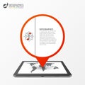 Infographic design. Report template with location pointer. Vector