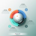 Infographic design template, 4 connected jigsaw puzzle pieces and globe in center Royalty Free Stock Photo