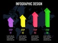 Infographic design template with place for your data. 3D isometric Bar chart arrow on world map background.4 steps Vector. Royalty Free Stock Photo