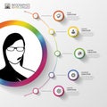 Infographic design template. woman with headphones. Colorful circle with icons. Vector illustration Royalty Free Stock Photo