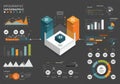 Infographic displaying various data visualization elements on a dark background. Royalty Free Stock Photo
