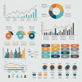 Infographic displaying various data visualization elements: line, bar, and pie charts.