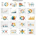 An infographic displaying various elements for data visualization. Includes pie charts,