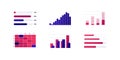 Infographic element collection. Vector flat color illustration set. Column bar chart isolated on white. Histogram and process