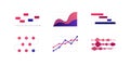 Infographic element collection. Vector flat color illustration set. Dotted line, stacked area, gantt chart on white. Process,