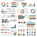 Infographic elements featuring a variety of charts and diagrams. Includes pie charts, Royalty Free Stock Photo