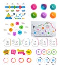 Infographic elements. Financial graph, options banner badges. Sale shapes, countdown. Analytics chart, timeline. Vector