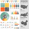 Infographic Elements Set with maps of the countries USA, China, Russian Federation. Business infographic with markers