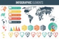 Infographic Elements Set. World map, markers, charts and other elements. Business infographic. Vector Royalty Free Stock Photo