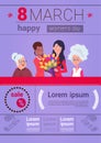 Infographic Elements Template For International Women Day With Different Ladies On 8 March Background With Copy Space