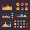 Infographic featuring colorful line and bar graphs, pie charts, and circular icons