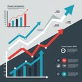Infographic featuring dynamic charts and growth trends. Three ascending arrows