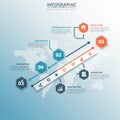 Infographic featuring a map background with hexagonal elements numbered 01 to 04, Royalty Free Stock Photo