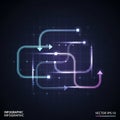 Infographic featuring a network of interconnected arrows on a dark grid Royalty Free Stock Photo