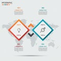 Infographic featuring two diamond-shaped sections on a world map background. The Royalty Free Stock Photo