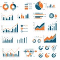 Infographic featuring a variety of charts and graphs using orange, blue, and gray