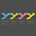 Infographic five step with ribbon up side arrow dashed circle and text. Template. Timeline Dark background Flat design.