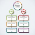 Infographic flow chart template with 2 option circles and 6 tabs