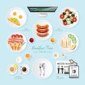 Infographic food business breakfast flat lay idea. Royalty Free Stock Photo