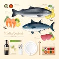 Infographic food business seafood flat lay idea. Royalty Free Stock Photo