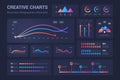 Infographic graphs. Diagrams, pie charts progress bars for business presentation, data comparison and budget report